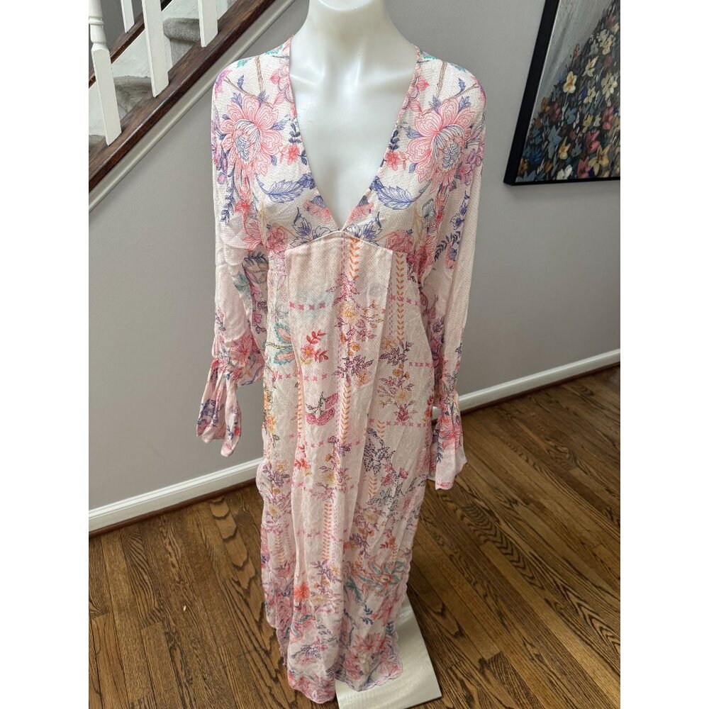 NWT Hemant & Nandita Revolve Kati Kaftan Maxi Dress Peach Floral Size XS No Slip - Picture 2 of 4